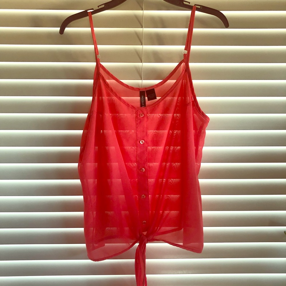 Full Tilt NWOT Sheer Red Tie Front Button Up Cami Tank Blouse L Layering